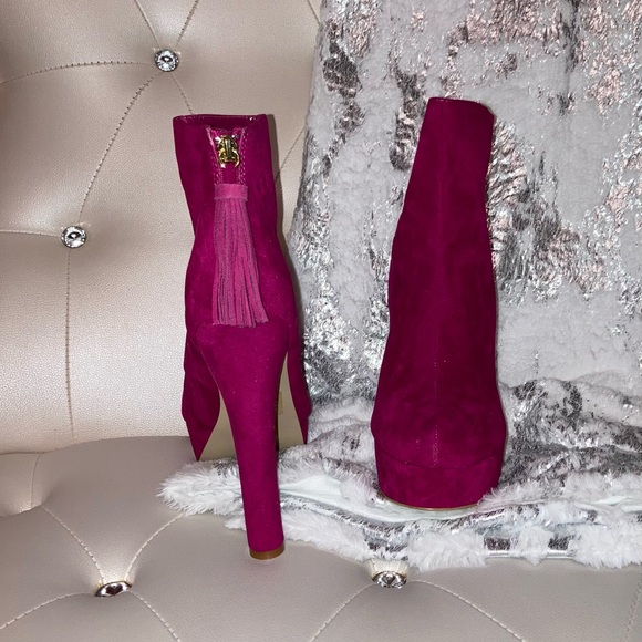 NEW Colin Stuart Fuchsia Faux Suede Platform Back Zip Ankle Boots Size 11B - Picture 3 of 15